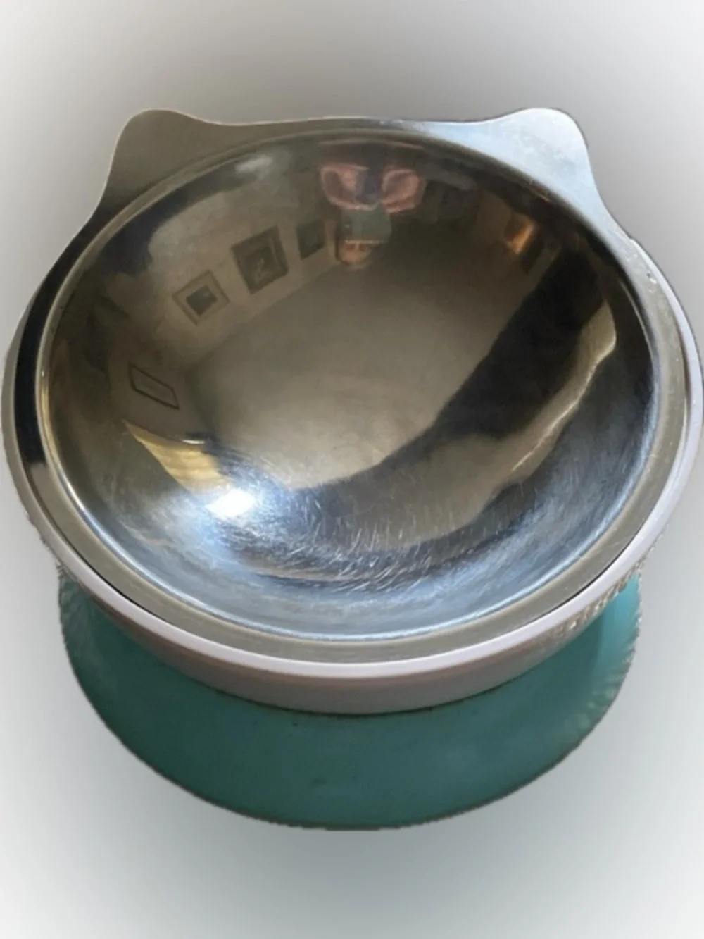 Stainless Steel Cat Ear Removable Bowl w/ Elevated Blue Base, Skid proof Design